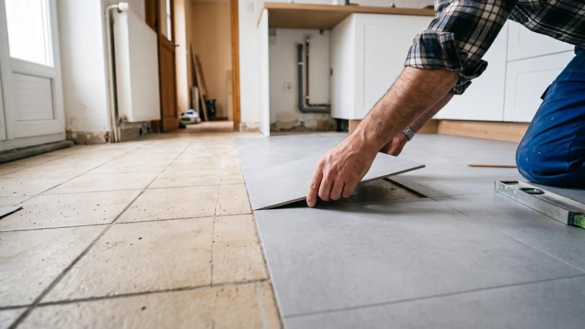 Pose de dalles PVC clipsables directement sur un carrelage existant aux joints fins
