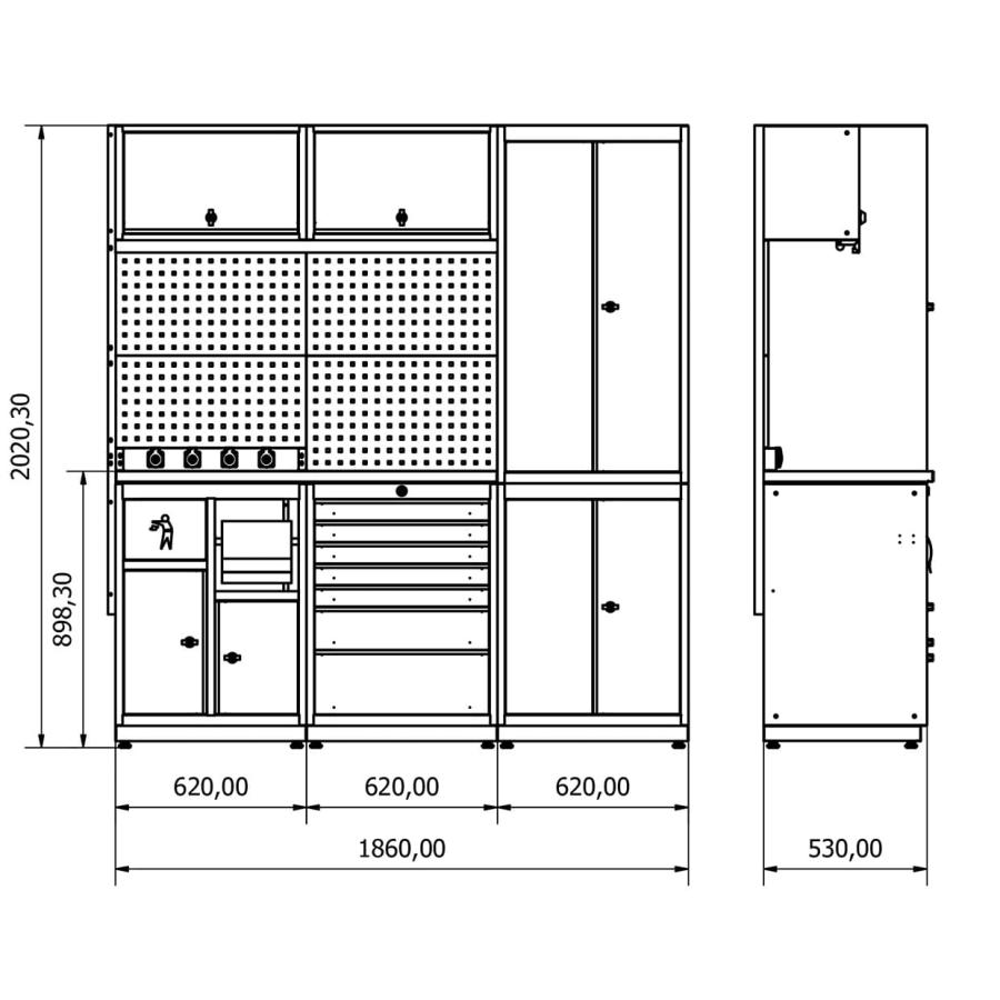 Meuble rangement garage et atelier 3 éléments H2020xL1860xP530 mm V2 - Photo 2